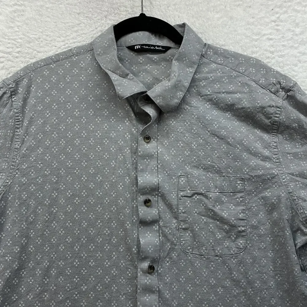 Travis Mathew Shirt Mens XL Gray Geometric Short Sleeve Button Up Stretch Casual - Picture 4 of 10